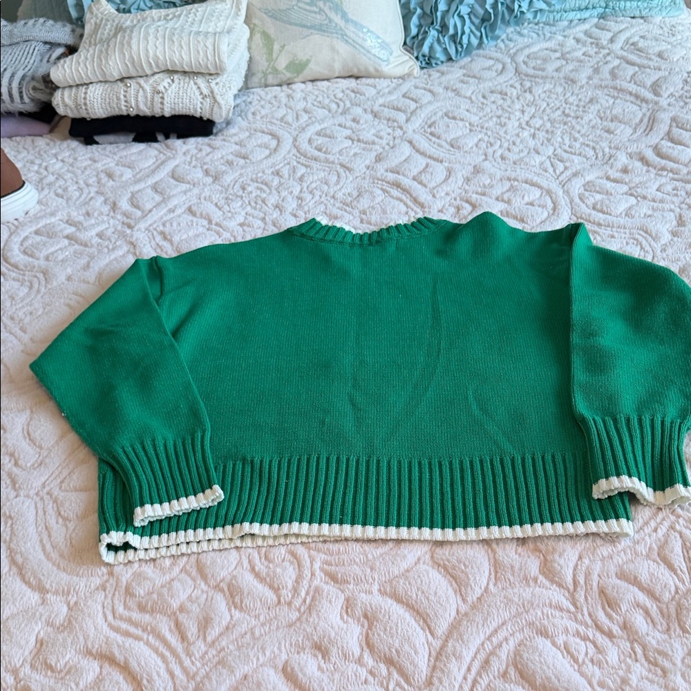 Marled Green Crewneck Sweater with Tennis Racket Appliqué - Picture 7 of 7
